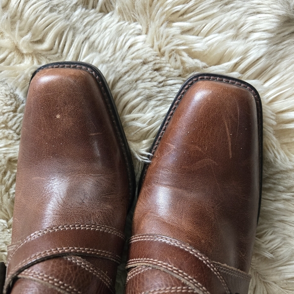 Bass Leather Slip On Brown High Heel Square Toe Buckle Clogs Mules 90s Y2K Sz 8 - Picture 7 of 7